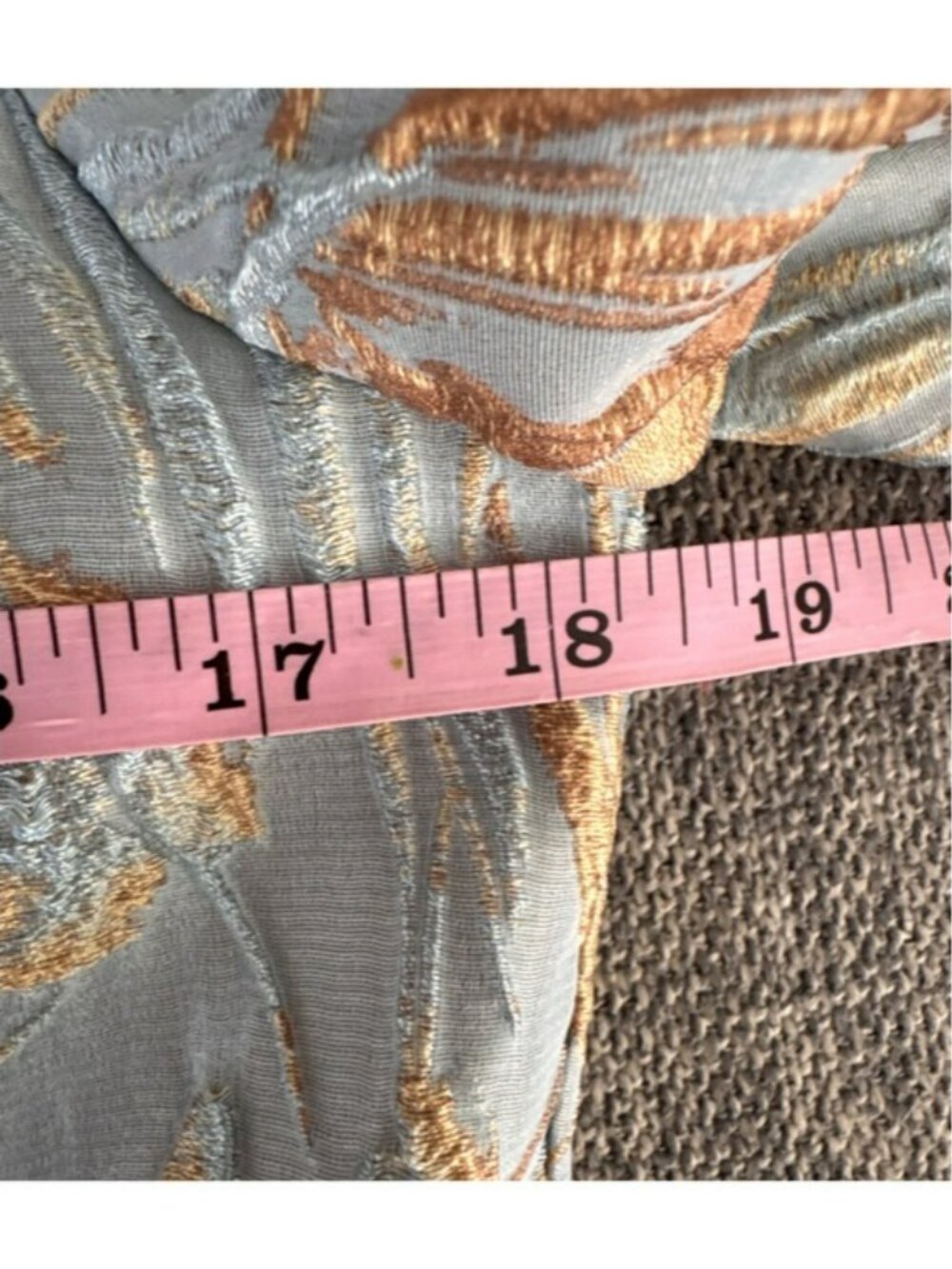 Mac Duggal Light Blue and Gold Puff-Sleeve High-Low Jacquard Gown #11608 Sz: 10 - Picture 7 of 12